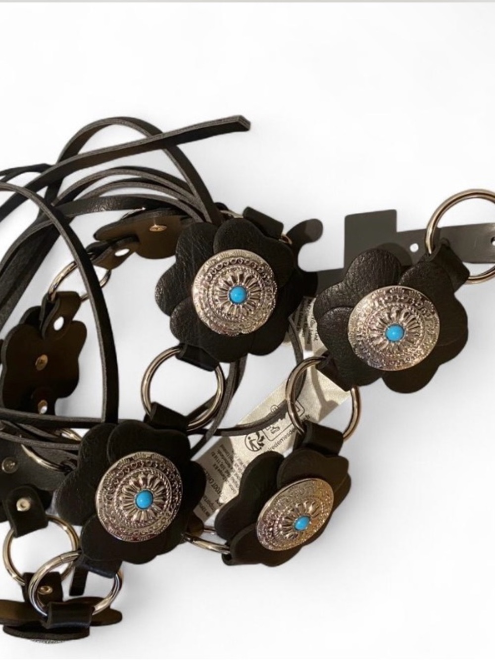 Black Floral Concho Waist Belt with Turquoise Accents